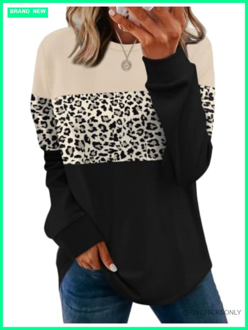 WIHOLL Women's Loose Fit Long Sleeve Crewneck Tunic Sweatshirt Animal Print
